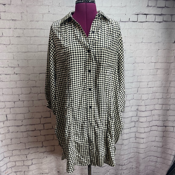 Sweet Lemon size small houndstooth check black and cream shirt dress - Picture 1 of 6